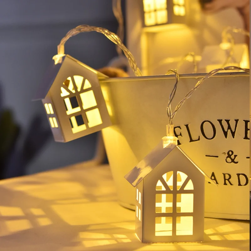 Billige QYJSD Neue LED Holz Haus String Licht 3M Girlande Haus Neue Jahre Weihnachten Baum Hochzeit Fairy Lichter Neuheit dekoration