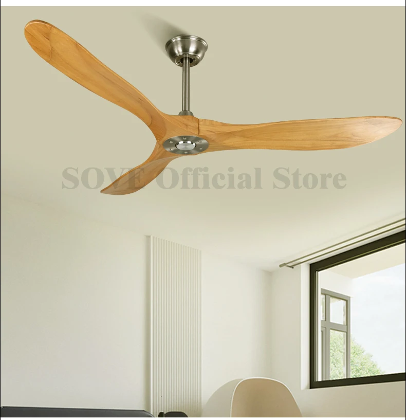 Sove 60 Inch Nordic Vintage Solid Wooden Ceiling Fan Without