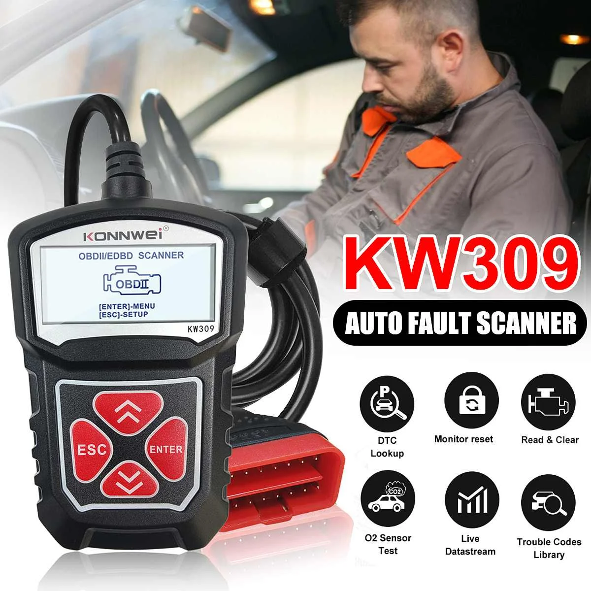 KONNWEI KW309 OBD2 сканер OBD Универсальный Авто диагностический инструмент Проверка кода
