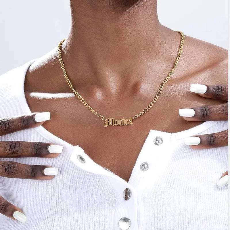 Personalized Name Necklace Stainless Steel Curb Chain Custom Old