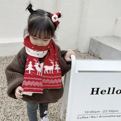 Winter New Fashion Double-sided Two-color Elk Christmas Tree Printed Woolen Knitted Diamond Lace Children's Warm Scarf For Men A