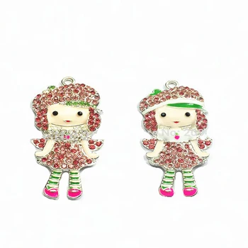 

New Design ! 50mm*25mm 10pcs/lot Strawberry Girl Rhinestone Pendants For Fashion Kids Necklace Making