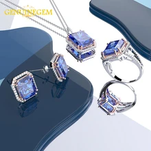 GENUINEGEM Настоящее 925 пробы серебро натуральный кварц свадебный набор украшений для женщин Свадебное Обручальное ожерелье серьги кольца наборы