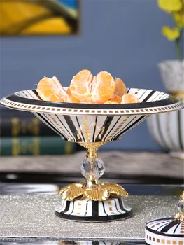 

Fruit Plate Fresh Fruit Platter Livingroom Desktop Snacks Dish European Style Creative Luxury Ceramic & Brass Crystal Ornaments