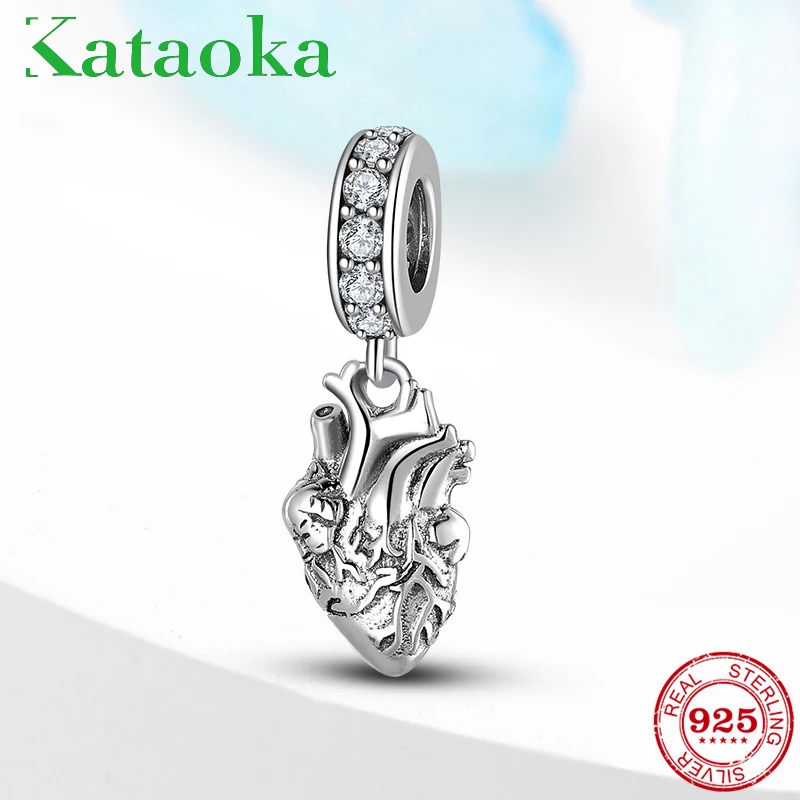 

Authentic 925 Sterling Silver Beating heart shape Charm Pendant fit Original Kataoka Bracelets Top Quality Beads Fine Jewelry