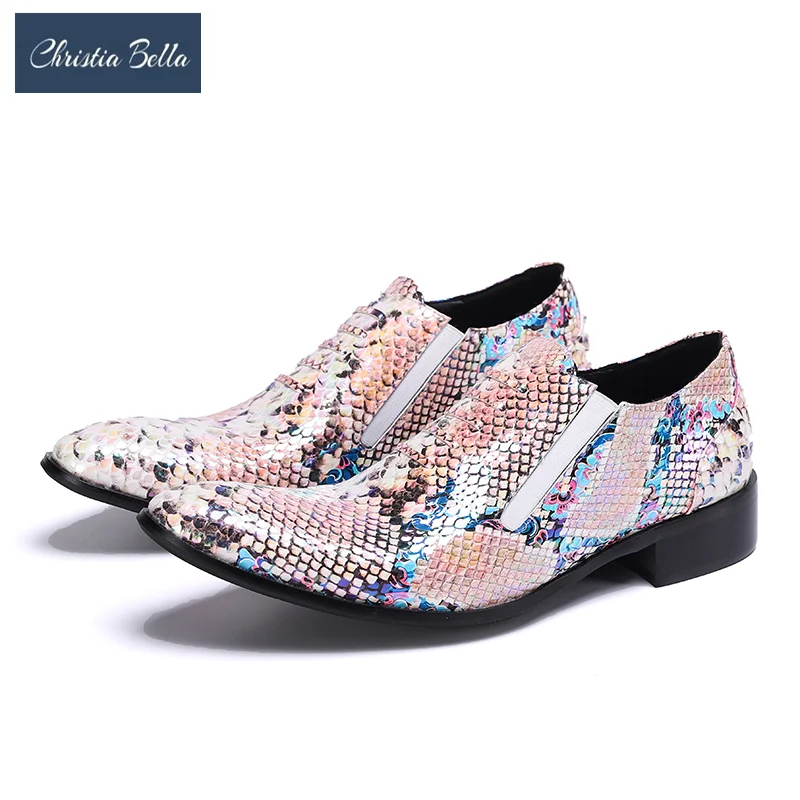 2024 Pink Snake Pattern Men Oxfords Shoes Plus Size Genuine