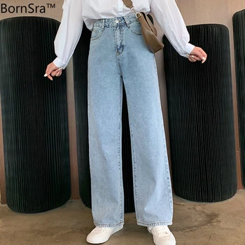 

BornSra Women Jeans Pants High Waist Vintage Straight Wide Leg Jeans 2019 Female Long Trousers Women Denim Jeans