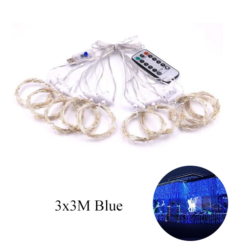 300LED Blue Романтический 100/300 СВЕТОДИОДНЫЙ занавес, волшебные огни с USB пультом дистанционного управления открытый сад Свадьба рождественские вечерние украшения - Испускаемый цвет: 300LED Blue