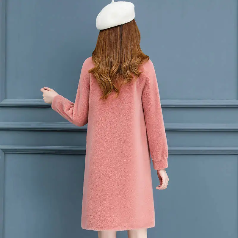 Женское меховое пальто элегантное Свободное из натуральной овечьей шерсти с