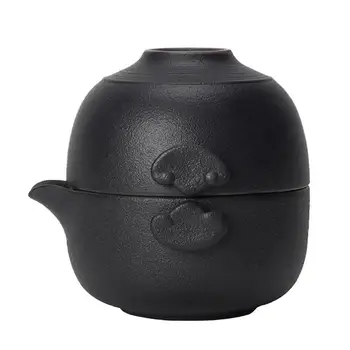 

Portable Tea Set One Pot One Cup Travel Ceramic Multi-purpose Kung Fu Tea Cup Teapot for Travel Camping (Black)