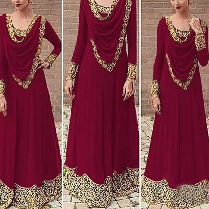 

Vintage Style Gothic Dress Halloween Cosplay Retro Long Medieval Dress Patchwork Women Maxi Dress