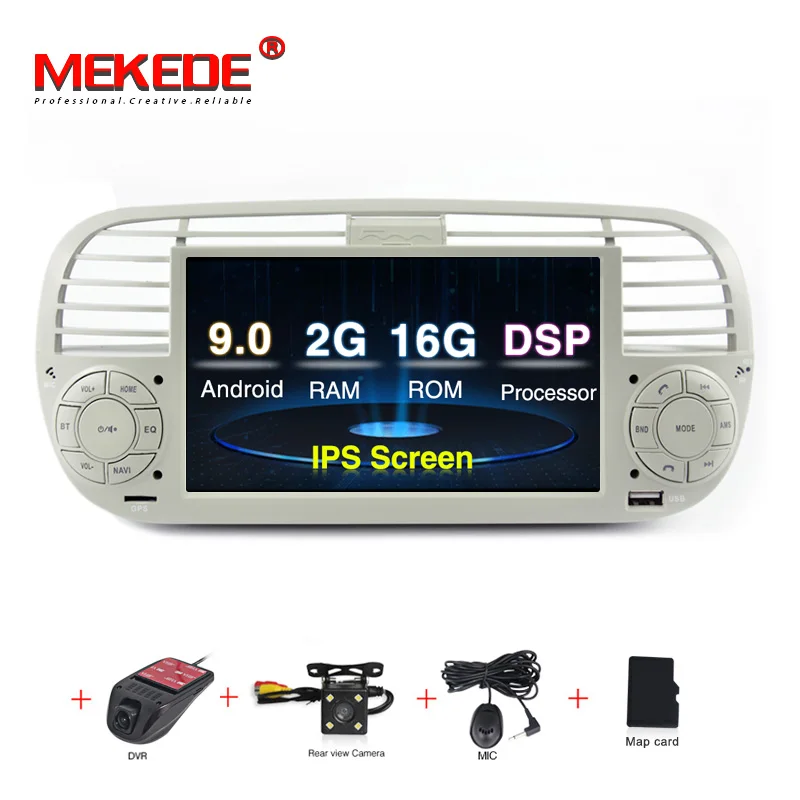 Mekede IPS DSP android 9.0 1024x600 HD 2DIN 2 din Car multimedia player for Fiat 500 2007- with wifi bluetooth radio - Color: DVD CAMERA DVR