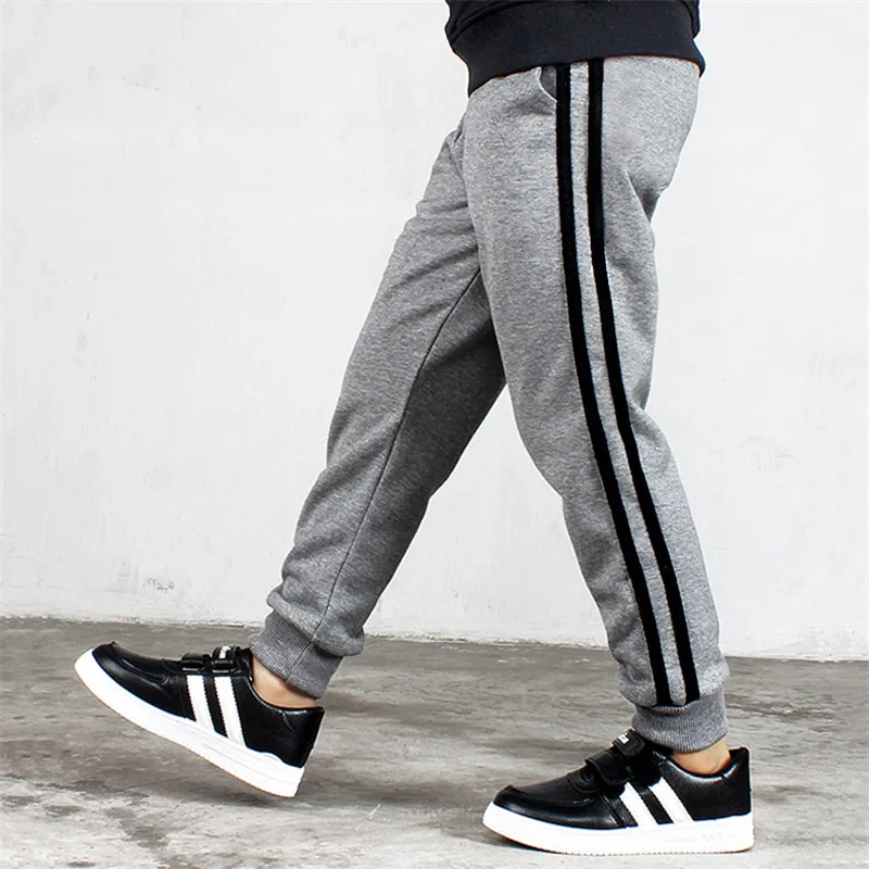 1 pcs gray A Штаны для больших мальчиков осенние спортивные штаны для мальчиков-подростков Повседневные детские штаны для мальчиков, одежда в полоску - Цвет: 1 pcs gray A