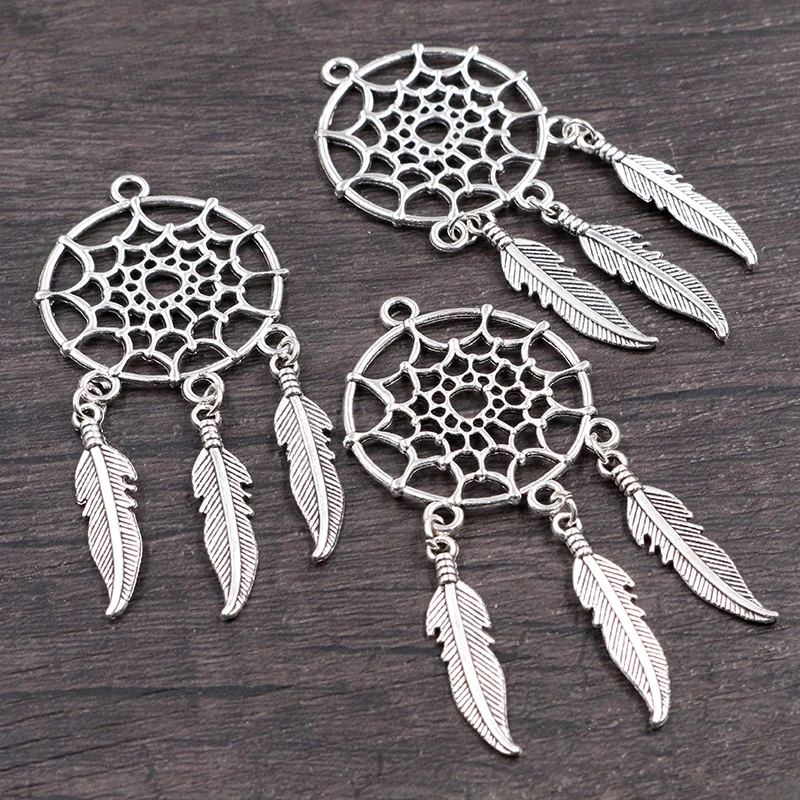 5 uds encantos atrapasueños nativo conector antiguo para hacer colgantes, Vintage bronce tibetano color plata, DIY joyería hecha a mano