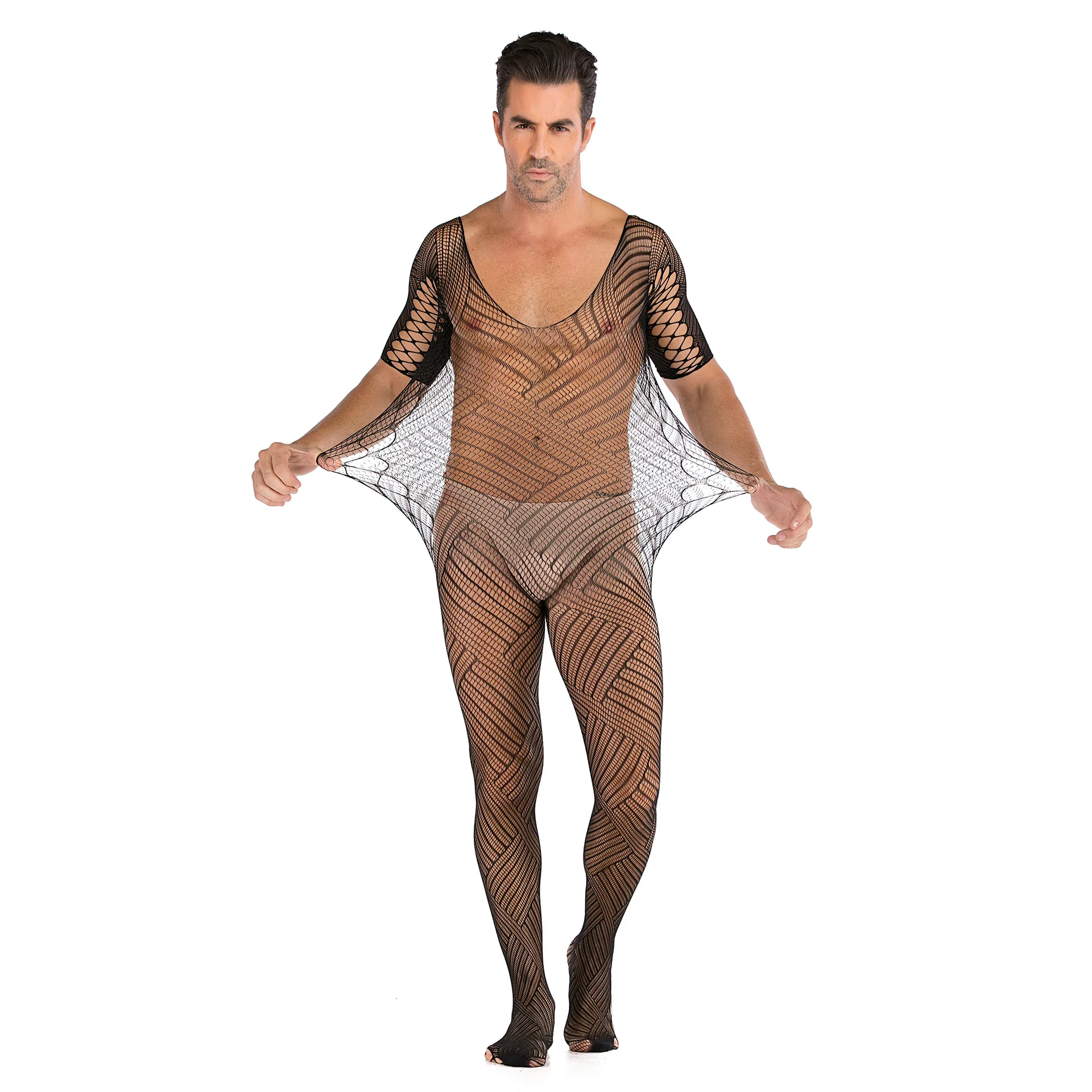 Men jumpsuits transparent stockings outfit sexy temptation to open files fishnet tights uniforms most comfortable boxer briefs