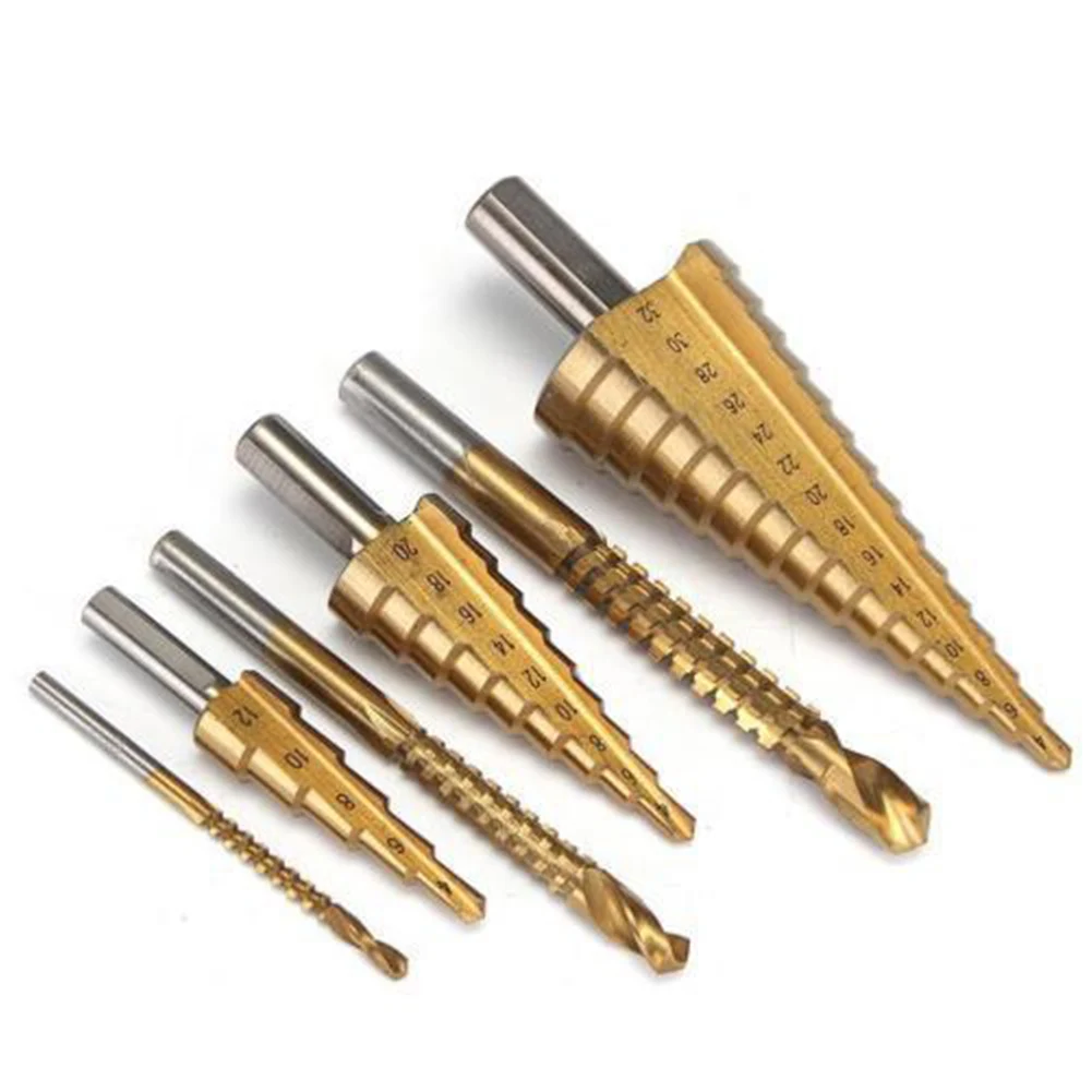 

6pcs Titanium Coated Hole Cutter Drill Bit Hand Tool Step Professional Durable HSS High Speed Steel