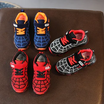 

2020 Spring And Autumn Children's Shoes Luminous Shoes Boys And Girls Running Net Shoes Baby Flash Led Lights Spider Sneakers