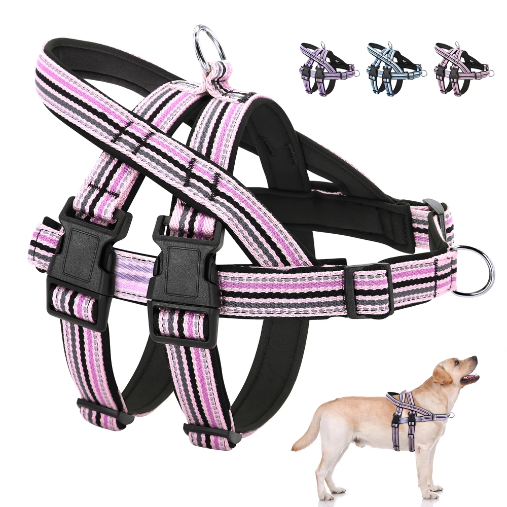 

Durable Nylon Dog Harness Reflective No Pull Big Dog Harness Adjustable Pet Walking Training Vest For Medium Large Dogs Bulldog