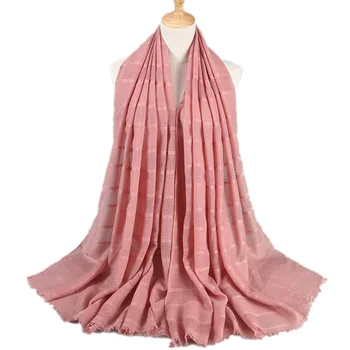 

Women Cotton&Linen Scarf Fashion Solid Hollow Plaid Shawl Bubble Muslim Scarf Accessories All Match