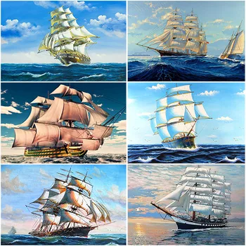 

DIY 5D Diamond Painting Ship Diamond Embroidery Sea Sailboat Full Round drill Rhinestone Scenery Cross Stitch Art Wall Gift