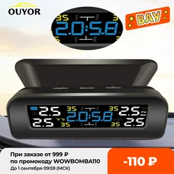 Système de surveillance TPMS universel sans fil de la pression des pneus, à énergie solaire, horloge, écran LCD, 4 capteurs externes, capteurs de pression des pneus 