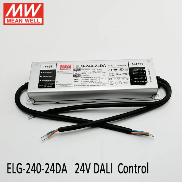 Mean Well Elg-240-24da 180w-240w 24v Led Power Supply 110v/220vac To 24vdc  10a Dali Control Meanwell Led Driver Waterproof Ip67 - Switching Power  Supply - AliExpress
