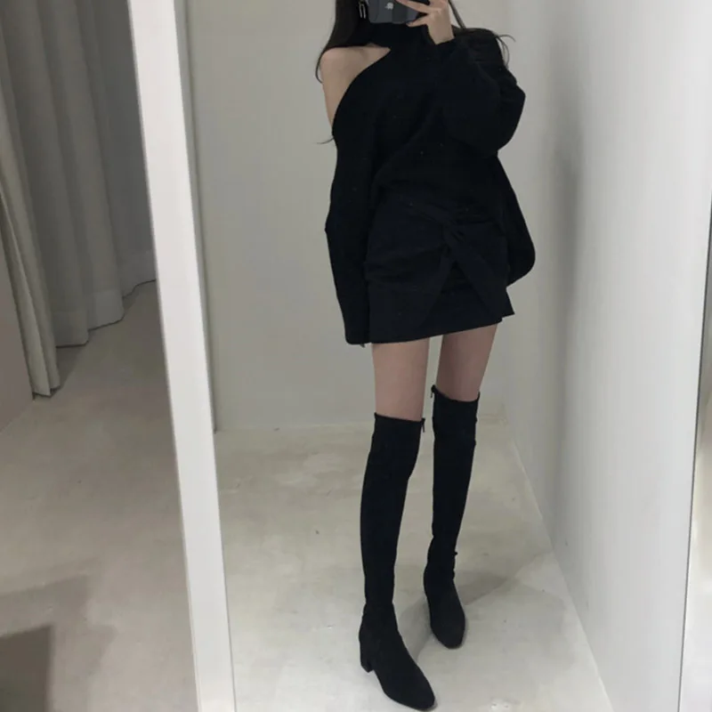 2019 зимние женские базовые вязаные свитера однотонный Повседневный пуловер с