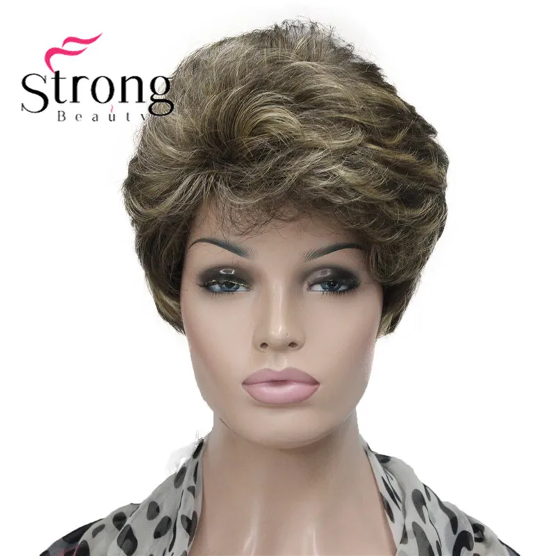 

StrongBeauty Short Fluffy Wavy Honey Blonde Highlighted Full Synthetic Wig