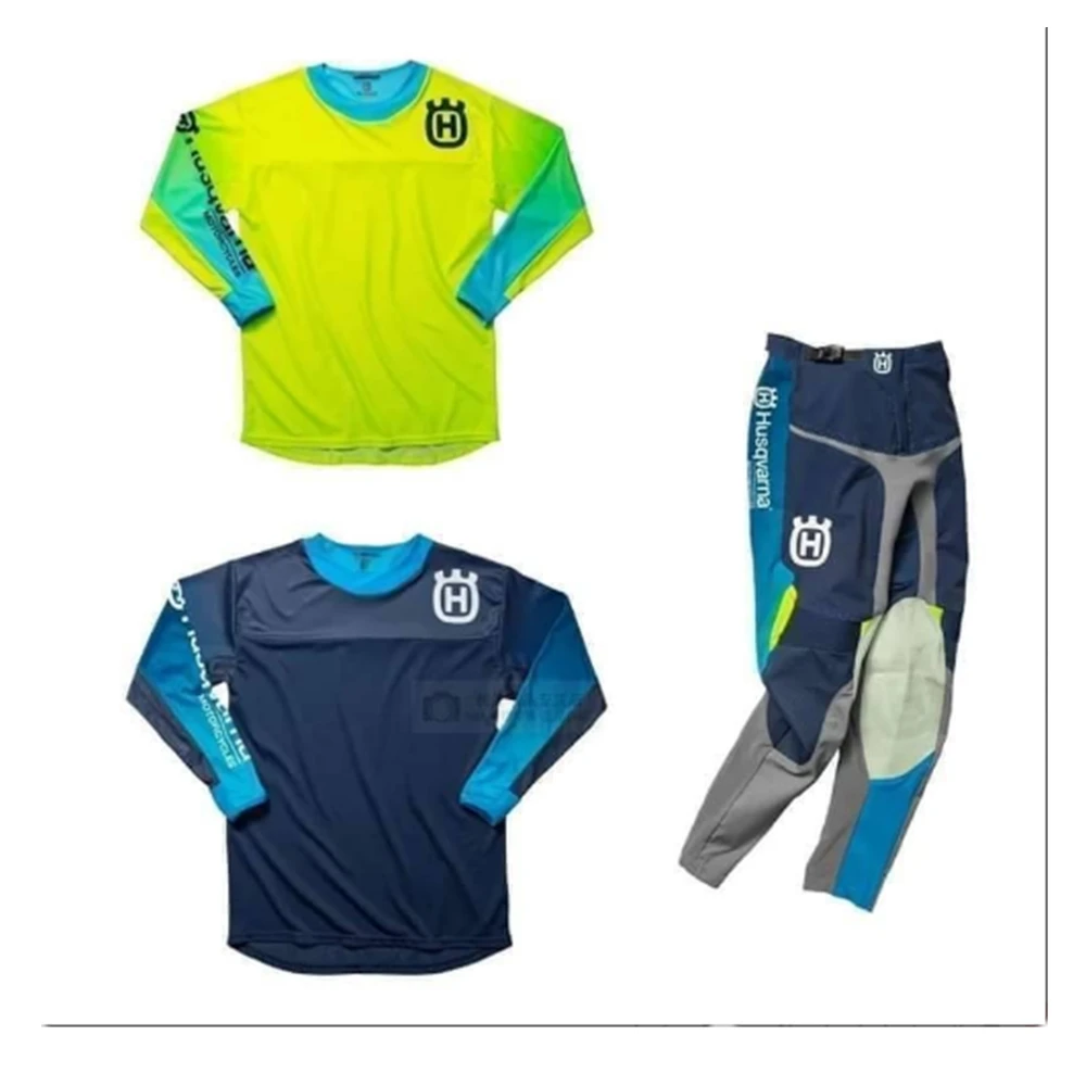 

For Husqvarna Husky Style Men Motocross Suit Motobiker Racing Riding Jersey Pants Motorcycle MX riding combination blue