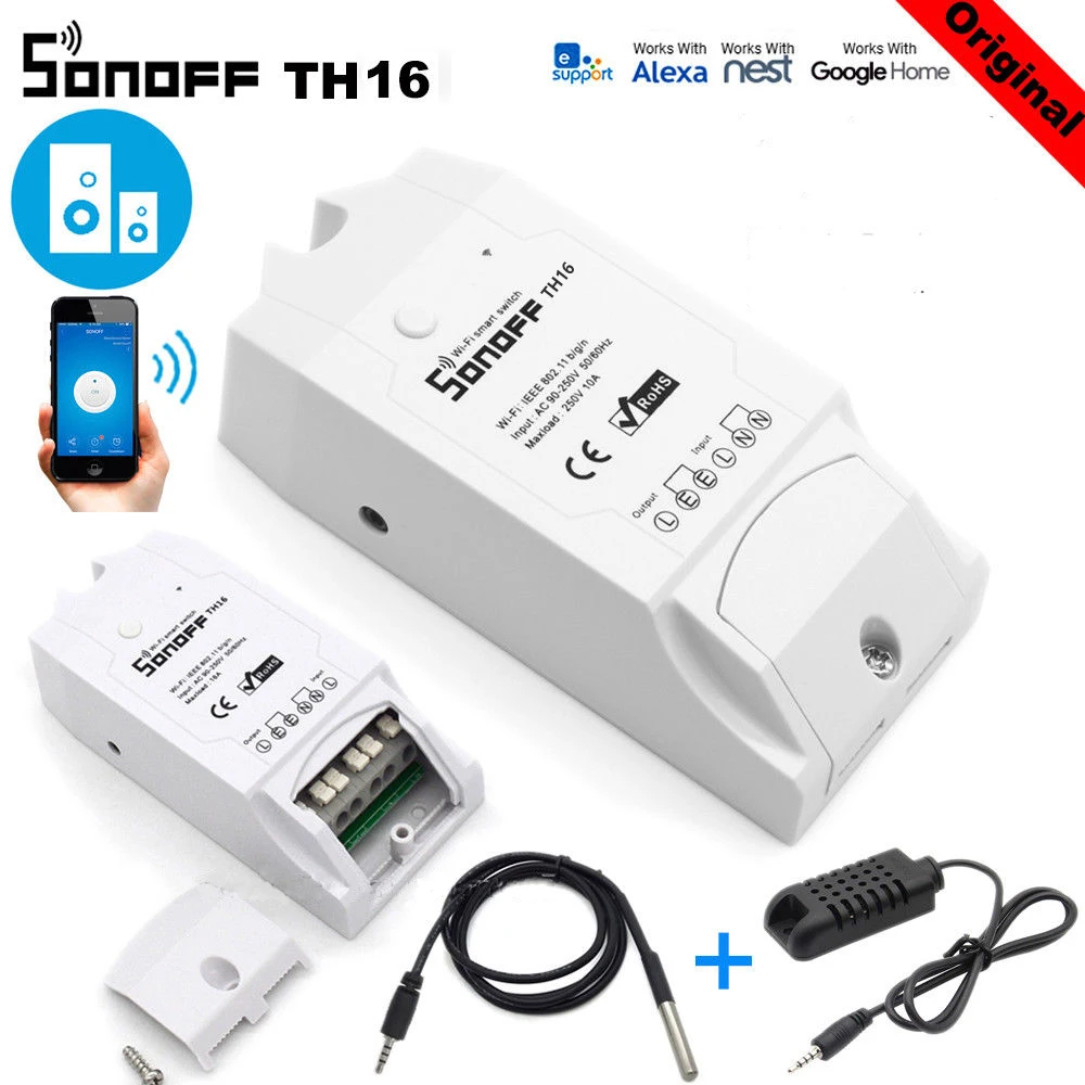 Sonoff TH16 16A умный Wifi переключатель поддержка eWelink монитор температуры и влажности