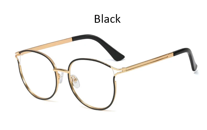 Женские прозрачные очки модные кошачий глаз металлические очки оправа Женские Ретро брендовые оптические женские очки - Цвет оправы: Black