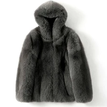 Зимняя Новинка, имитация лисьего меха, шуба, Мужская одежда, имитация синей лисы, полностью кожаная Шуба с капюшоном