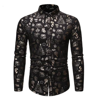 

Red Blouses Shirts Tops Men's Wear Spring Autumn European Code Length Sleeve Shirt Man Christmas Element Gilding Printing Jacket