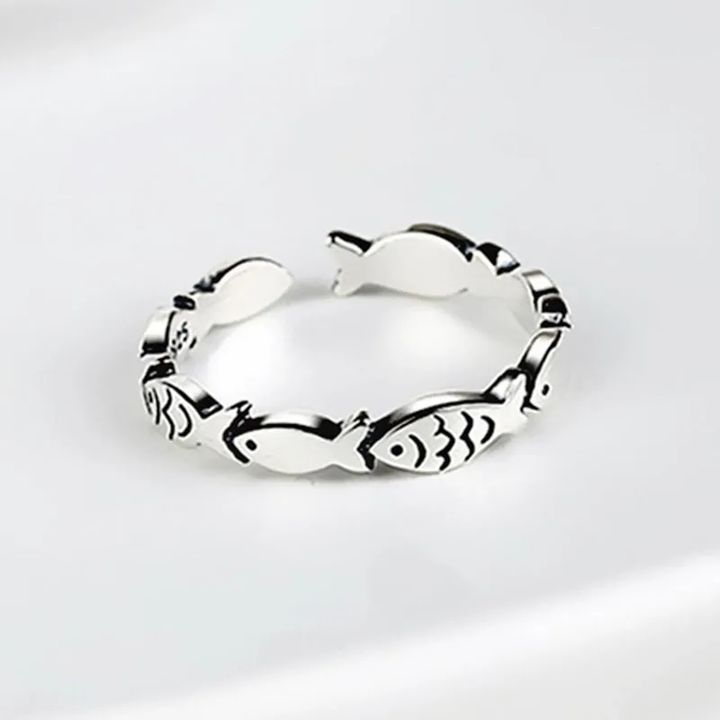 Boho Vintage Silver Color Fish Rings for Women Lover Finger Ring Valentines Day Gifts Creative Adjustable Opening Ring Jewelry finger ring silver ring opening ring adjustable rings animal ring