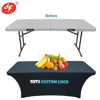

8ft Stretch Spandex Elastic Table Cloth Company Festival Party Meeting With Custom Logo Print