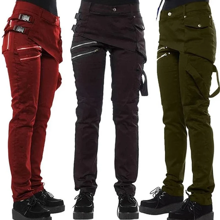 Женские готические брюки на молнии с карманами и заклепками, брюки в стиле стимпанк, модные осенне-зимние штаны в стиле хип-хоп рок для девушек размера плюс К2