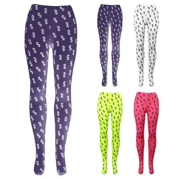 

2020 Fashion Women Dollar Sign Print Skinny Pant Leggings Elastic Trouser with Sock Women's clothing женские штаны