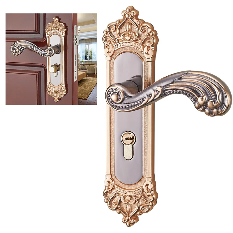 

Aluminum Alloy European Retro Indoor Latch Bolt House Door Panel Lock Handle V1