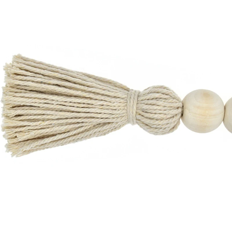 Guirlande De Perles En Bois Naturel CVHOMEDECO – 150 Cm Avec Glands – Décoration Murale Ferme Rustique Noir