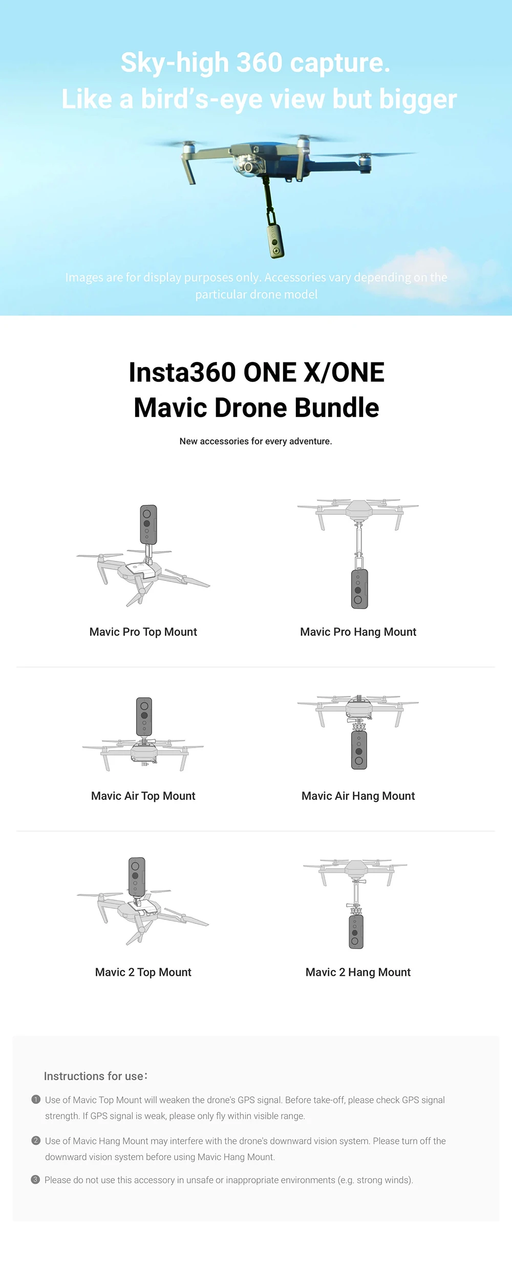 Insta360 ONE X& ONE Mavic Pro Дрон с креплением сверху Mavic Air Mavic 2 комплект для Insta360 ONE X и ONE