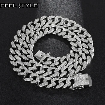 

12MM Full Iced Out AAA Zirconia Copper CZ Cuban Link Chain Necklace For Men Rapper Hip Hop Jewelry Gold Gold Color