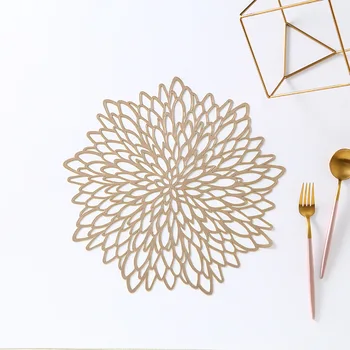 

Placemat for Dining Table Hollow Pad Coaster Pads Table Bowl Mats Gold Dining Table Mat Non-slip insulation table mat 6PCS WJ814