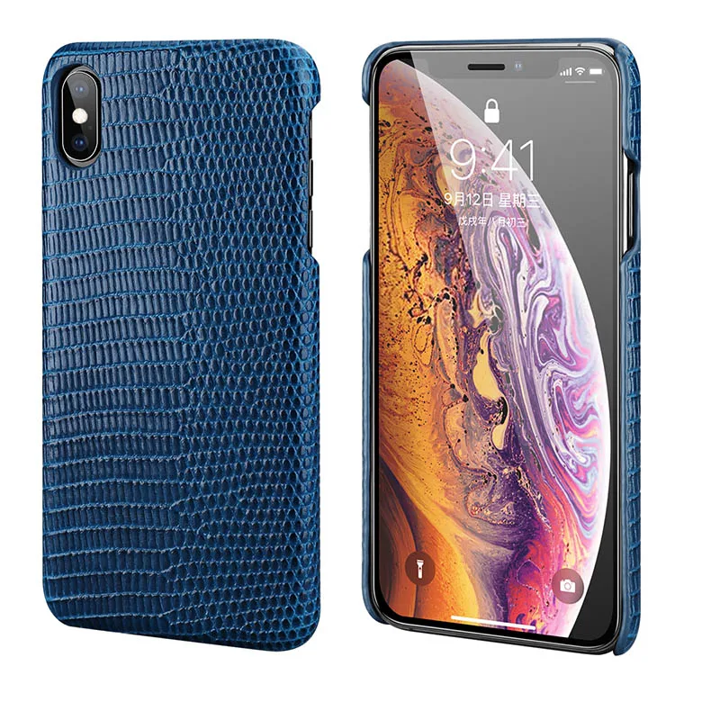 BuzzLee первый слой воловьей ящерицы шаблон задняя крышка для iPhone 6 6S 7 8 чехол для телефона устойчивый к царапинам чехол для iPhone X Xs XR - Цвет: Blue