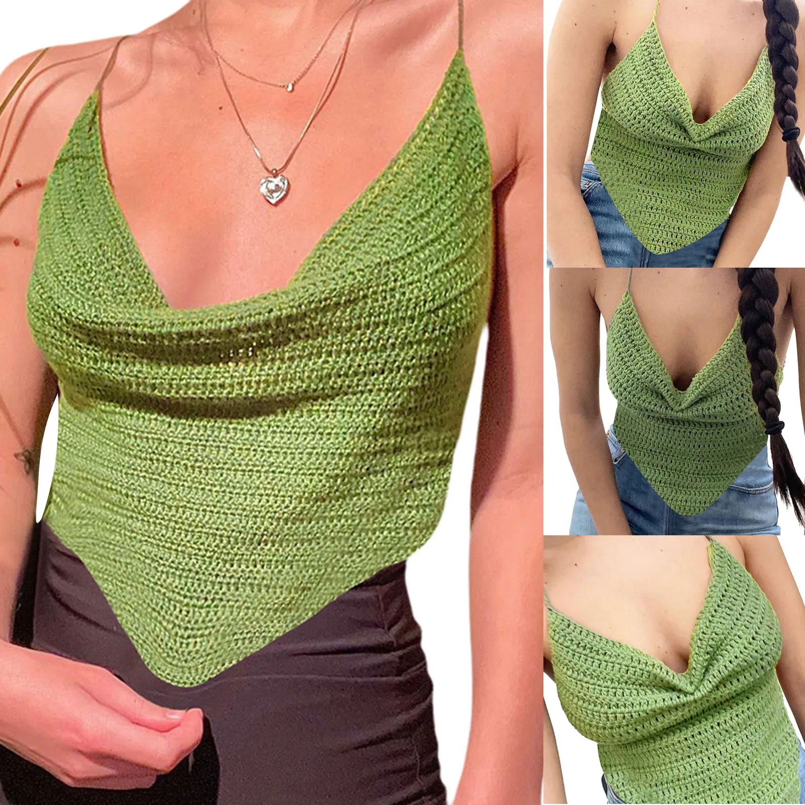 Womens Chic Sleeveless Cowl Neck Selftie Backless Crochet Camisole