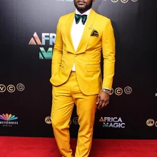 Новая мода Slim Fit Желтый смокинг жениха отлично одна кнопка шаферский блейзер мужской строгий костюм для выпускного вечера(куртка+ брюки