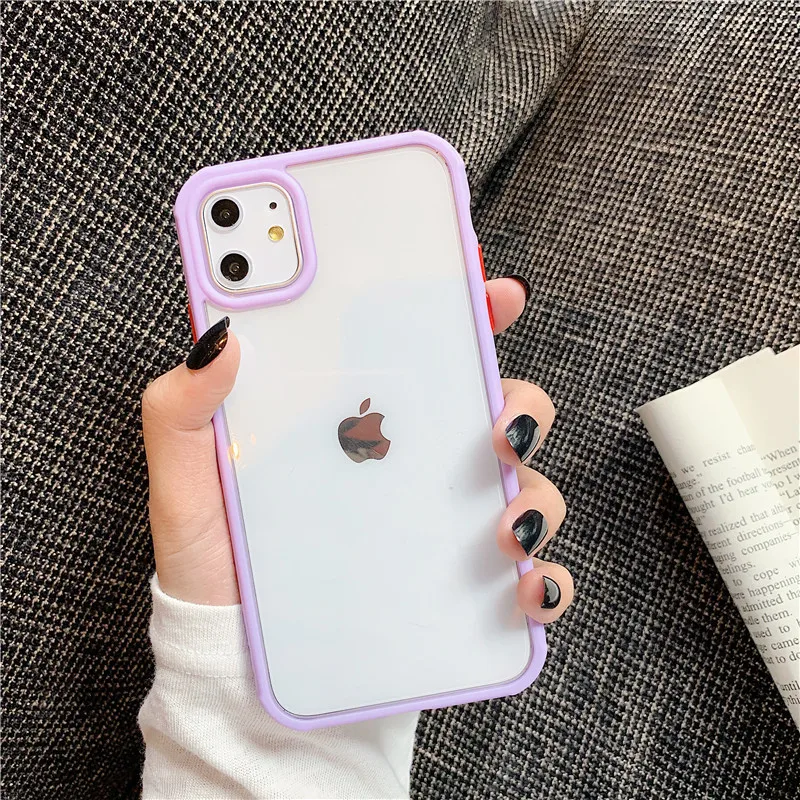 Яркий Матовый Бампер, прозрачный чехол для iphone 11 Pro Max XR Xs X+ 7 8 Plus, мягкая рамка, Твердый акриловый чехол - Цвет: Violet