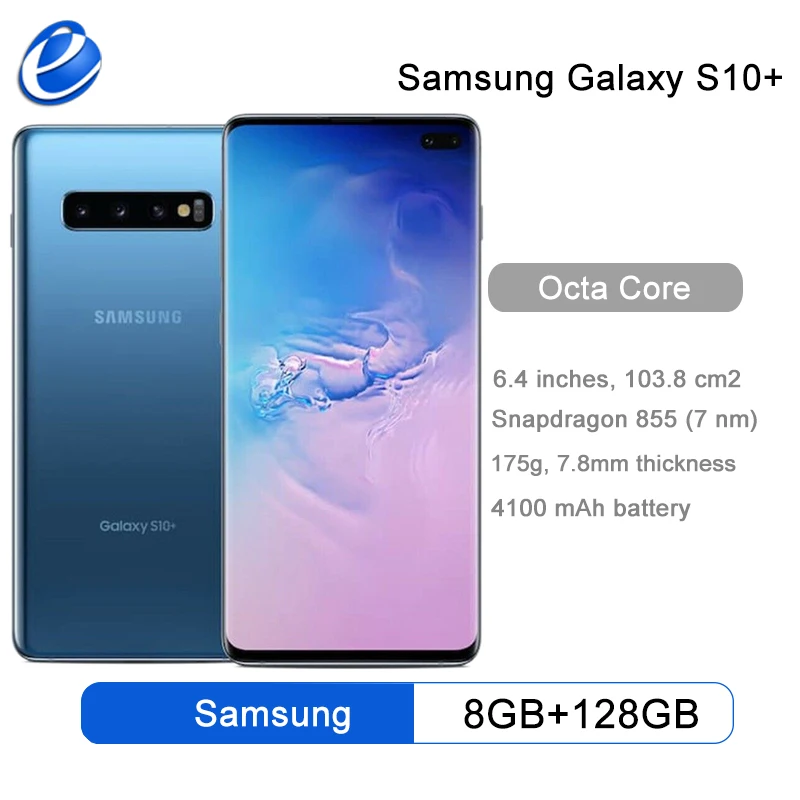 Samsung Galaxy S10 + S10 más G975F/U 128GB 512G desbloqueado teléfono móvil Snapdragon 855 Octa Core 6,4 16MP y doble 12MP 8GB de RAM NFC