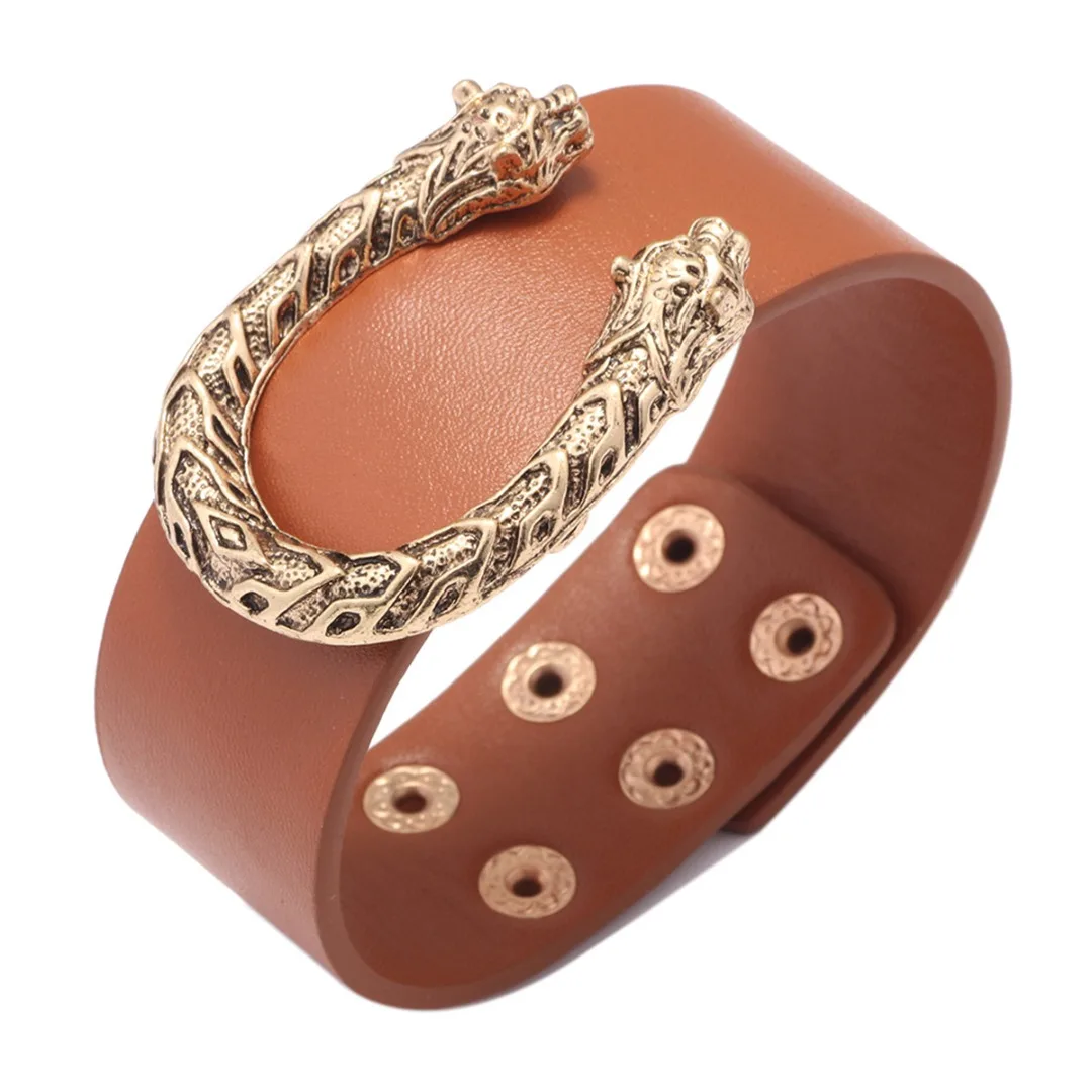 Модный широкий браслет из искусственной кожи для женщин, широкие браслеты-манжеты и браслет на запястье, винтажные женские браслеты в стиле панк, ювелирные изделия, подарок - Окраска металла: Orange
