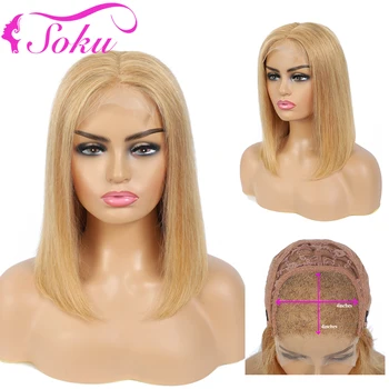 

Short Bob Lace Closure Wig Brazilian Straight 4x4 Lace Wig For Black Women Pre Plucked Remy Human Hair Short Lace Wig SOKU