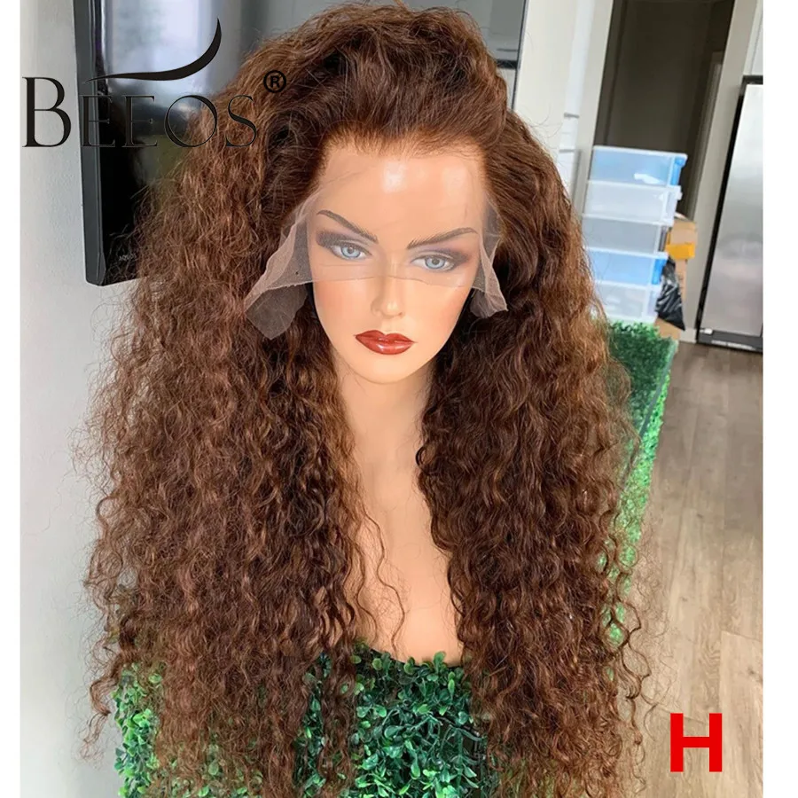 

Beeos Honey Blonde Curly 13*6 Lace Front Human Hair Wig 180% Brown Color Brazilian Remy Preplucked Glueless Baby Hair